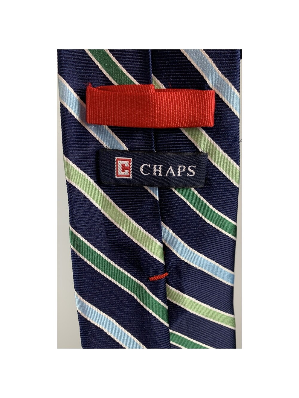 Chaps Ralph Lauren Men's Navy & Green Striped Tie - Picture 1 of 3